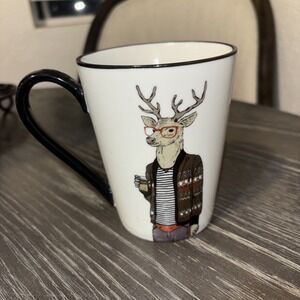 Signature Housewares Hipster Buck Deer Animal Coffee Mug Cup 16.5 Oz Stoneware